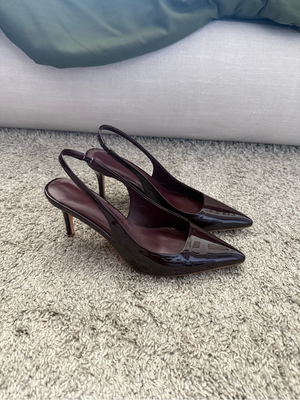 Pointed-Toe Slingback Heels in Deep Burgundy